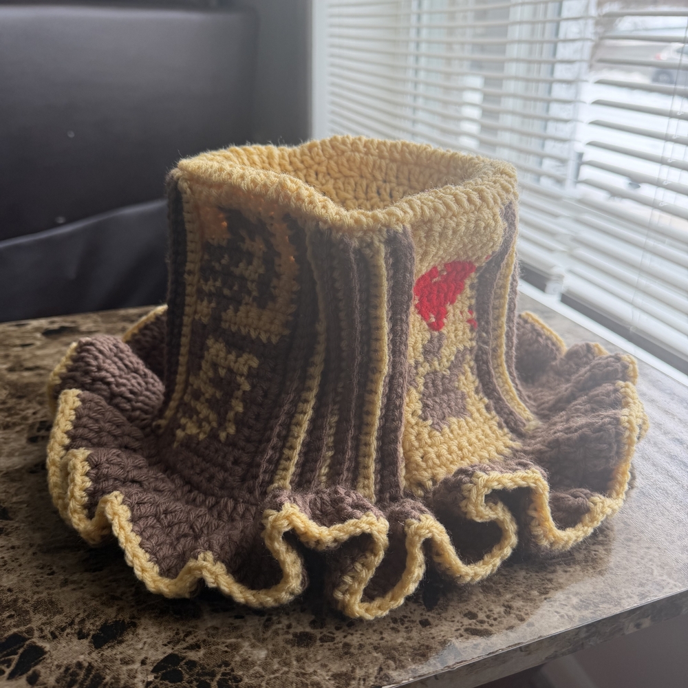 Handmade Crochet Bucket Hat with Ruffled Edge